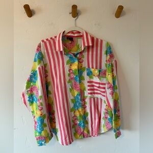 VINTAGE Jrs Only Floral Stripe Long Sleeve Top Sz Large